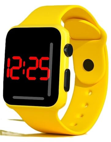 SMART-J – Orologio Digitale LED Unisex Glow Time | Display Rosso su Nero, Cinturino Colorato Regolabile in Silicone | Moda Urban Teen, Design Minimal, Idea Regalo Giovani e Trendy (Giallo)