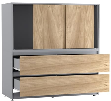 Large 120cm Sliding Door Cabinet with 4 Drawers, Modern Dining Room, Bedroom Storage, 3 Smooth Glide Doors, Deep 2-in-1 Drawers, Spacious Sideboard Cupboard Pantry for Crockery, Clothes & Essentials