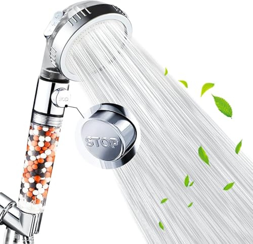 VewePata Filter Shower Head,High Pressure Water Saving 3 Mode with ON/Off Pause Function Filtration RV Handheld Showerheads 1.6 GPM for Dry Skin & Hair Spa(Clear ShowerHead)