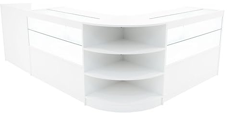 White Shop Counter Set Eclipse LED Light C1200 LM60 TB60 120cm 60cm W Lockable Sliding Doors Keys Retail Storage Units Till Block Glass Display Showcase Cabinet Corner Clothing Jewellery Store Shelves