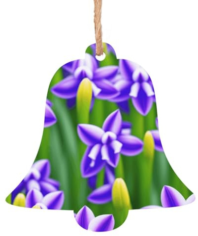 (Purple Hyacinth) Wooden Christmas Ornaments Set Bell Shape Holiday Hanging Decorations for Xmas Tree Gift Wrapping, 6 PCS
