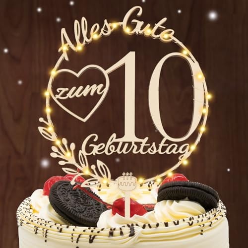 I LOVE MOM Cake Topper 10 Geburtstag Holz,10 Tortendeko Geburtstag Kuchen Deko für Mädchen Junge Frauen Mann
