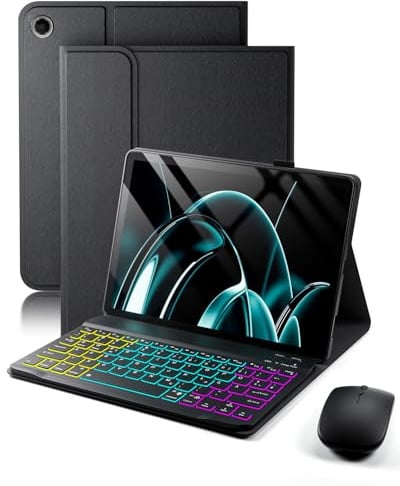 für Lenovo Tab Plus (2024) 11.5 Zoll ( TB351FU ) Hülle mit Kabelloses Bluetooth Deutsch (QWERTZ) Beleuchtete Farbige Tastatur und Maus, Abnehmbares Design mit Magnetfunktion, Backlit Keyboard Case