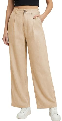 Muwodkdn Pantalon Femme Fluide Été Chic et Elegant Taille Haute | Léger Elastique Jambe Large Pantalon de Costume Femme Décontractée Travail Droit Pants Casual avec Poches