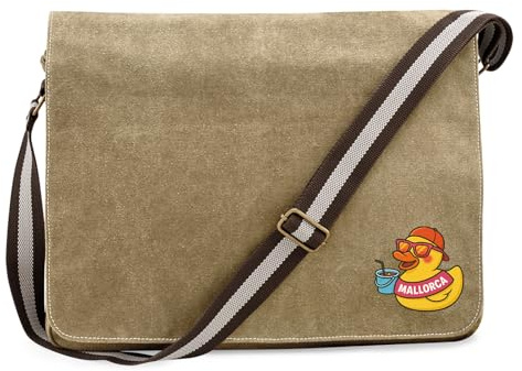 Huuraa Umhängetasche Quietscheente Malle Gummiente Mallorca 14 Liter Sahara Canvas Laptoptasche Geschenkidee