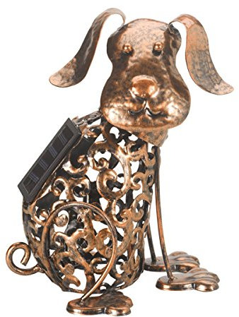 Solarleuchte Hund aus Metall mit Bronzeeffekt
