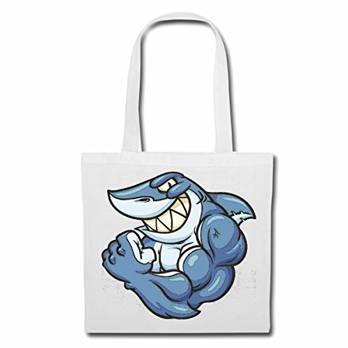 Reifen-Markt Tasche Umhängetasche HAIFISCH SHARK HAI HAIFISCH SHARK ATTACK WEIßER HAI KATZENHAI SANDHAI TIGERHAI Einkaufstasche Schulbeutel Turnbeutel in Weiß