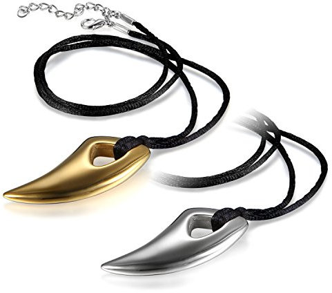JewelryWe Schmuck 2pcs Herren Halskette, Edelstahl Wolfszahn Wolf Gebiss Zahn Anhänger mit verstellbare Kette, Silber Gold