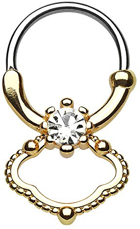 Piercingfaktor Piercing Doppel Tribal Ring mit Kristall Stein Septum Tragus Helix Ohr Nase Lippe Brust Intim Scharnier Clicker