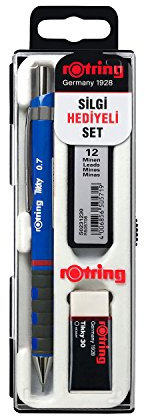rOtring Tikky Mechanischer Bleistift Spitze und Radiergummi Set 0,7 mm Stift, 2B Mine, Medium Radiergummi, Blau, 3er Set