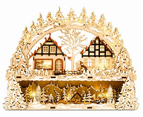 SIKORA LB65 beleuchteter LED Holz Schwibbogen WINTERDORF inklusive Trafo
