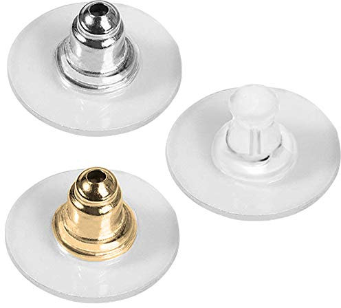 FineGood 150 paia proiettile frizione orecchino orecchino in gomma trasparente fermatende e blocchi di sicurezza - argento, oro, trasparente