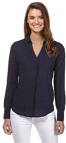 Vincenzo Boretti Blusa, Taglio Giusto, Colletto della Camicia Blu Scuro/Bianco S
