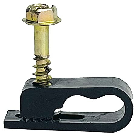 Stanz (TM) Flex Dual Coaxial Cable Clips, Cat6, Electrical Wire Cable Clip, 1/4 in (6 mm) Screw Clip and Fastener, Black (100 Pieces per Bag)