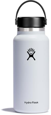HYDRO FLASK - Trinkflasche 946ml (32oz) - Isolierte Wasserflasche aus Edelstahl - Sportflasche mit auslaufsicherem Flex Cap-Deckel & Gurt - Thermoflasche Spülmaschinenfest - Größe Öffnung - White