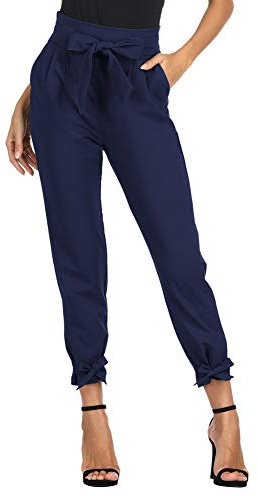 GRACE KARIN Damen Hose Hohe Taille Schleife Gürtel Hose Elegant Hose Casual Bleistifthose S Navyblau CL010903-9