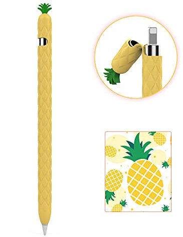 AhaStyle Fruits Design Coque pour Apple Pencil 1ère Génération, Silicone Souple Case Cover Accessoires Protection Apple Pencil 1st Génération (Apple Pencil 1st, Ananas - Jaune)