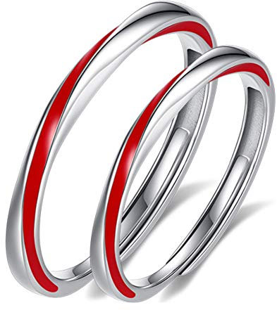 Helen de Lete, Anello regolabile in argento Sterling S925, con fascia Mobius con linea rossa Schicksal, Argento sterling