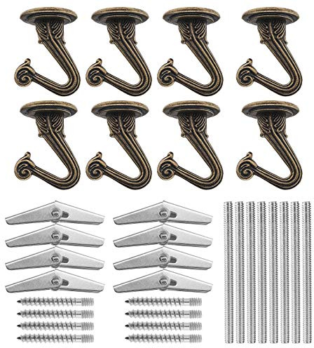 Set von 8 robusten Bronze-Deckenhaken, Swag-Haken, Hängehalter-Set mit Stahlschrauben, Doppelkopfschraube und Feder-Knebelflügeln für Ornamente, Kunstgegenstände, Deckenlampen-Hängelampe