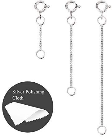 ALEXCRAFT 3 Stück 925 Sterling Silber Kettenverlängerung aus Federring-Verschluss für Kette Armband Verlängerung Schmuckherstellung 1 2 3 inch