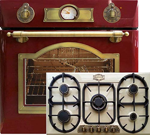 Set Kaiser Empire forno elettrico da incasso 67L in bordeaux / 8 funzioni/autopulente telescopico/ 5 fuochi Turbo Wok Brenner 3,8 KW+ piano cottura avorio a gas 90 cm/forno METANO/gas propano