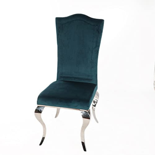Antyki24 Moderner Stuhl Grün mit Chrombeinen - Esszimmerstuhl oder Wohnzimmerstuhl Vintage aus Samt - Barock Küchenstühle mit hoher Rucklehne im Glamour Stil