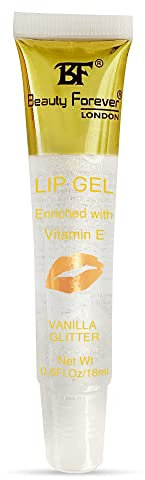 Beauty Forever Clear Moisturizing Lip Gel Tube, Enriched with Vitamin E, Lightweight, Plain & Glitter Finish, Shimmer Infused, Available in 11 Flavours, 18ml (Vanilla Glitter)