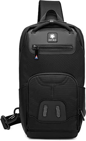 FANDARE Brusttasche Sling Bag Geschäft Schultertasche mit USB-Ladeanschluss Crossbody Bag Umhängetasche Wasserdicht für Reisen Wandern mehrere Taschen Sling Daypacks Schwarz
