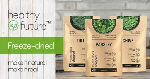 Healthy Future Freeze Dried Dill 25g Parsley 20g and Chive 25g Lyophilised Chopped Herbs Not Irradiated 100% Natural Snack Free from Gluten Preservatives Bundle Pack 1 x 3Pcs