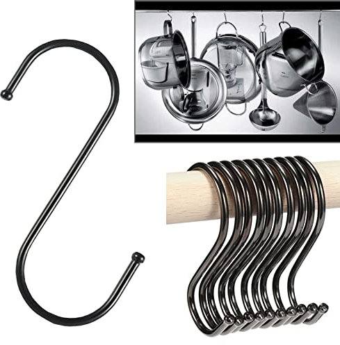 Anzhee S Hooks - 27Pack Heavy Duty Metal S Shaped Stainless Steel Hangers for Kitchen Utensils - Black