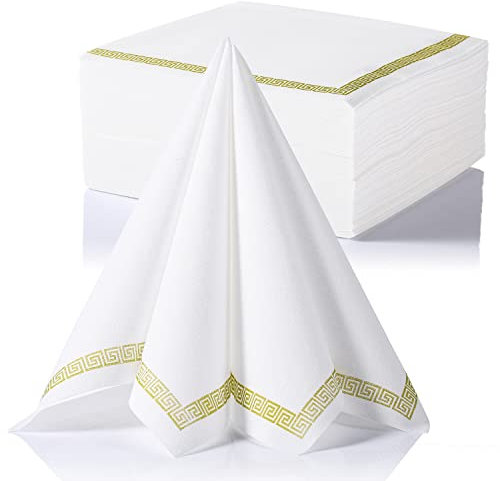 LEKOCH 50 pcs Einweg Hochwertige Servietten Stoffähnlich Weiß mit Elegantes Design, Airlaid Servietten 40x40 Weiß Für Hochzeit Premium QUALITÄT