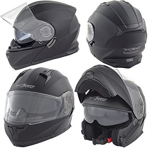 Casco Moto Modulare Sport Apribile Touring Visiera Parasole Nero Opaco XS