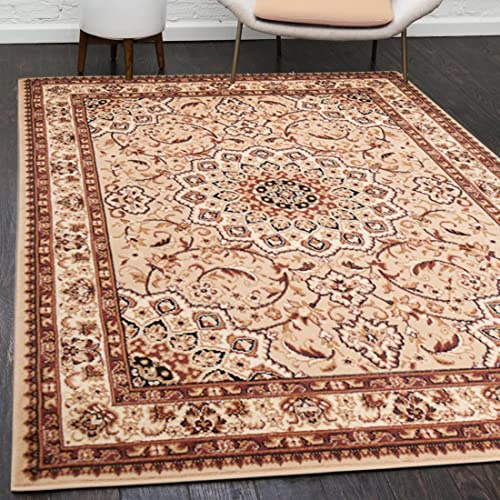 Mazovia Teppich Wohnzimmer 70x130cm Creme Orientalisch Traditionell Weich | Teppich für Schlafzimmer Büro Esszimmer Beige Pflegeleicht Tierfreundlich Allergikerfreundlich Fußbodenheizungsgeeignet