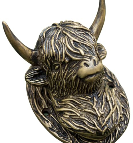 Highland Cow Door Knocker for Front Door | Polished Solid Brass Knockers Strike Plate | Composite | Front Door Furniture Brass bee