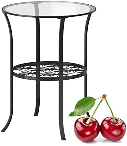 Canapé Table D'appoint, Table De Chevet Table D'extrémité Portable Table Basse en Fer Forgé De Salon en Verre Trempé À Double Couche