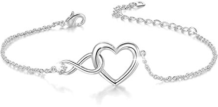 Bracelet infini femme, coeur bracelet femme infini amour réglable bracelet d'amour infini (Argent)