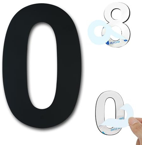 Ywonoby House Numbers - 3 Inch Self Adhesive Metal Stainless Steel Door Numbers Stickers for House Mailbox Apartment Hotel Courtyard - Black(0)