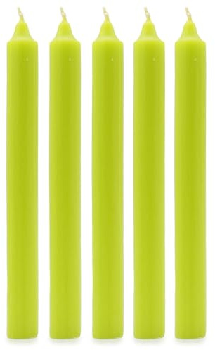 Solid Colour Dinner Candles, Pack of 5 Handmade Candles 20cm x 2cm Rustic Look Bistro Style Taper Candles (Rustic Lime Green)