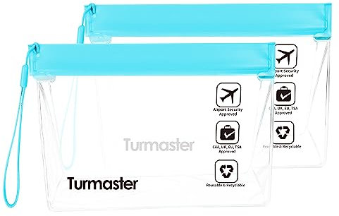 Turmaster 2 Packen Flughafen zugelassener durchsichtiger Kulturbeutel, auslaufsichere Flughafensicherheit zugelassene Flüssigkeitsbeutel 20 * 14.5 * 5cm, wasserdichte Reisekulturbeutel, Blau