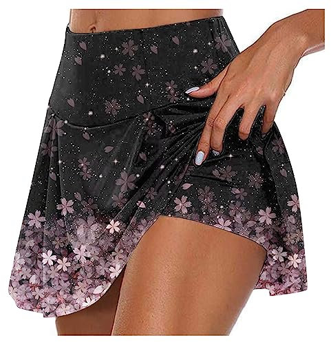 Short de Cycliste Femme Jupe de Tennis Athlétique Pantskirts Legging Élastique Pants Activewear Course À Pied Jupe Golf Skort Elastique Jupe-Short de Sport Travail Course À Pied Femme Rose L