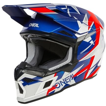 O'NEAL | Motocross-Helm | MX Enduro | ABS-Schale, Lüftungsöffnungen für optimale Kühlung | 3SRS Helmet RIDE V.24 | Erwachsene | Blau Weiß Rot | Größe M