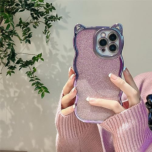 ZCDAYE Case for iPhone 11, Cute 3D Cat Ears Design Luxury Shimmer Glitter Back Curly Wavy Shape Soft TPU Phone Cover for iPhone 11 (6.1 inch), Purple