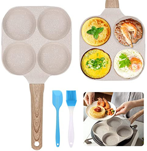 Yuragim Poêle à Pancakes, Poele a Crepe Induction à 4 Trous, Poêle à Omelette Antiadhésive en Aluminium pour Petit-déjeuner Oeuf Au Plat Hamburger Omelettes Steaks pour Cuisinière à Gaz et Induction