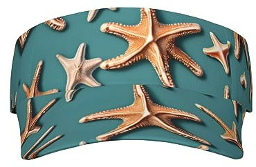Brugui Erwachsene Sonnenblende Visier Kappe für Frauen Visier Hut mit verstellbarem Klettverschluss - Geeignet für Tennis Sea Shell Seestern, Sea Shell Seestern, One Size, Muschel Seestern,
