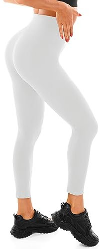 Walifrey Leggings Damen, High Waist Leggings für Damen Opak Weiß Leggings für Sport Gym Yoga LXL