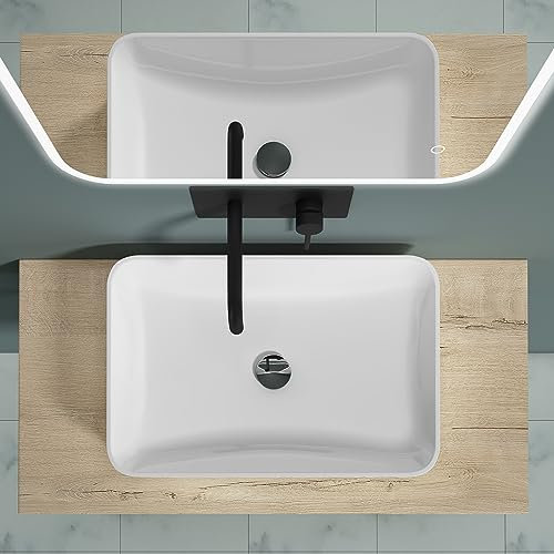 sogood® Plan de Vasque en Bois 50x100cm Meuble sous Lavabo Plan Lave Mains avec 2 Supports en INOX