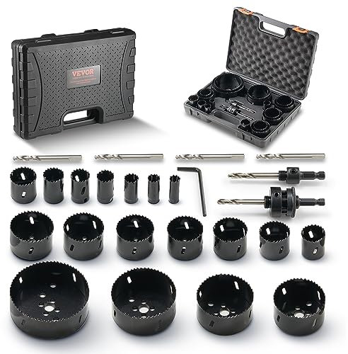 VEVOR Kit Seghe a Tazza Strumenti in Valigetta 18 Pezzi, Set di Seghe a Tazza Bimetallica M42 con Valigetta Portatile Dimensioni per Uso Generale da 3/4 a 4-1/2, Set Frese a Tazza per Legno Ferro