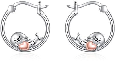 POPLYKE Siegel Ohrringe für Frauen Sterling Silber Hoop Earrings Tierschmuck Geschenk für Mädchen (Seehund)