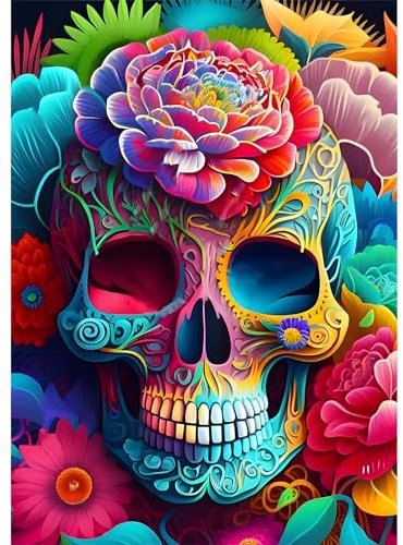 QENSPE 5D Diamond Painting Bunt Totenkopf Diamant Painting Bilder DIY Diamond Art Set Erwachsene, Full Totenkopf Diamant Kunst Malerei Stickerei Set Kreuzstich Bilder Home Wand Dekor 30x40cm