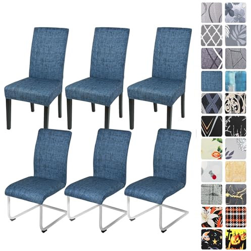 Alishomtll Stretch Stuhlhussen 4er/6er Set Stuhlbezug Schwingstuhl Elastische Esszimmer Stuhlhussen Abnehmbarer Waschbarer Stühle Schutz für Küche Restaurant Hotel Bankett (Marineblau, 6 Stück)